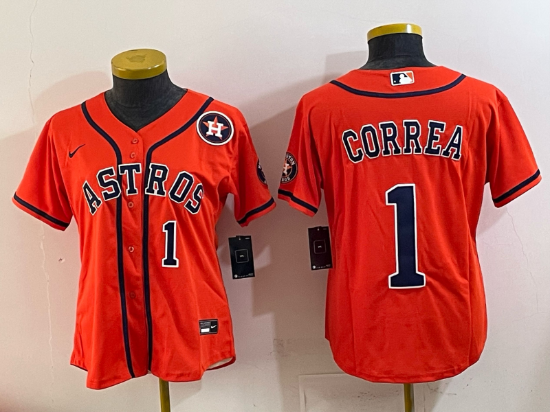 Men 2025 Houston Astros 1 Correa orange Nike MLB Jersey 005